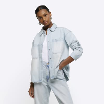 Blue denim long sleeve shirt store