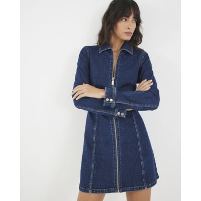 white christmas dresses Marlowe Denim Puff Sleeve Mini Dress – Thomas and Rye main image 1