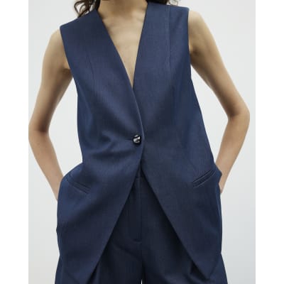 Blue Denim Longline Waistcoat