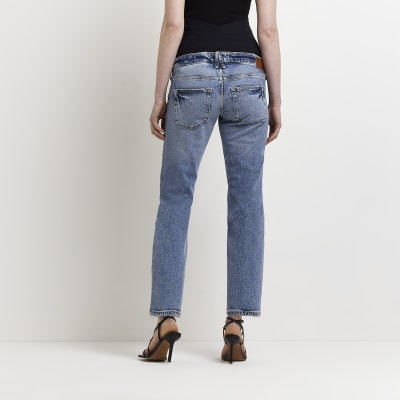 Blue denim low rise straight jeans | River Island