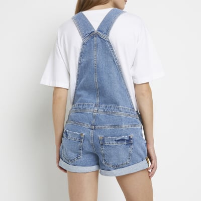 Blue denim maternity dungarees River Island