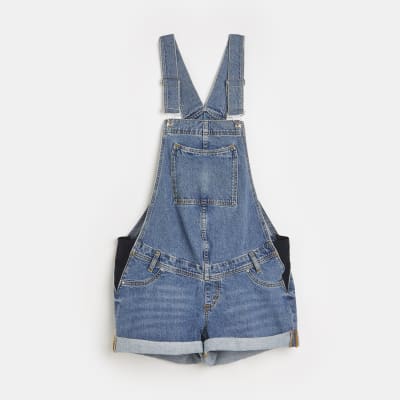 Blue denim maternity dungarees River Island