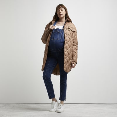 Blue denim maternity dungarees River Island