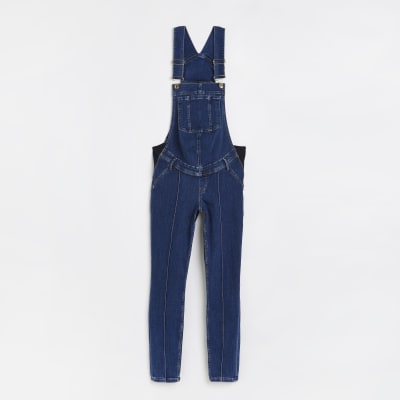 Blue denim maternity dungarees