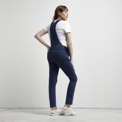 Blue denim maternity dungarees River Island