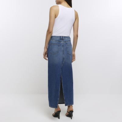 Blue denim maxi skirt