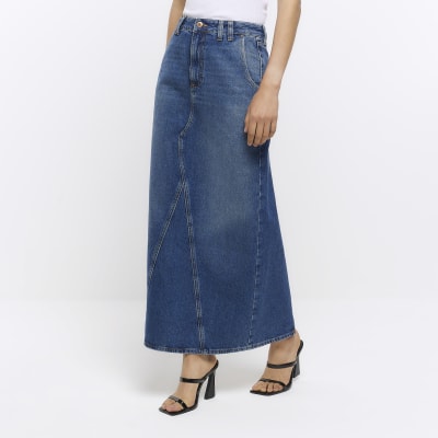 Blue denim maxi skirt | River Island