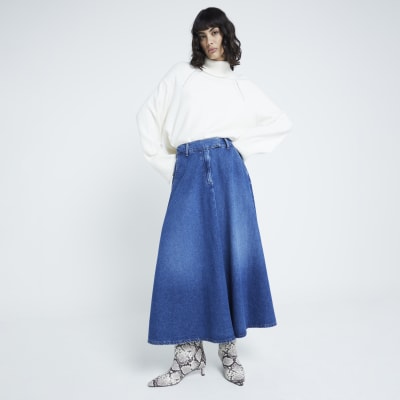 Blue denim maxi skirt River Island