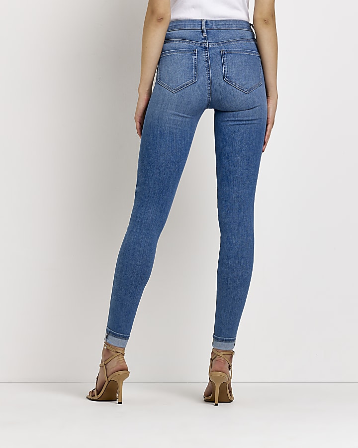Blue denim mid rise skinny jeans