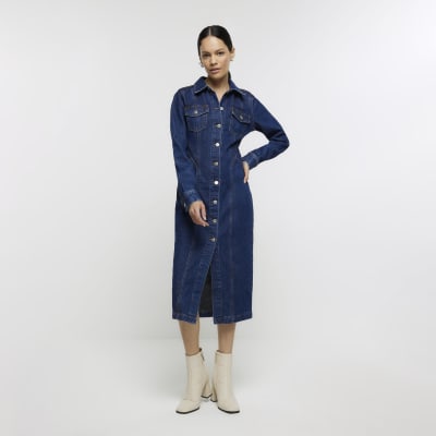 River Island Patchwork Zip Through Denim Dress