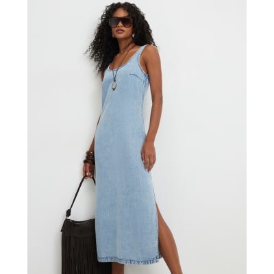 midi denim slip dress Midler Mid Blue skimming fit Made with soft denim Levi's® '90s Denim Lace Trim