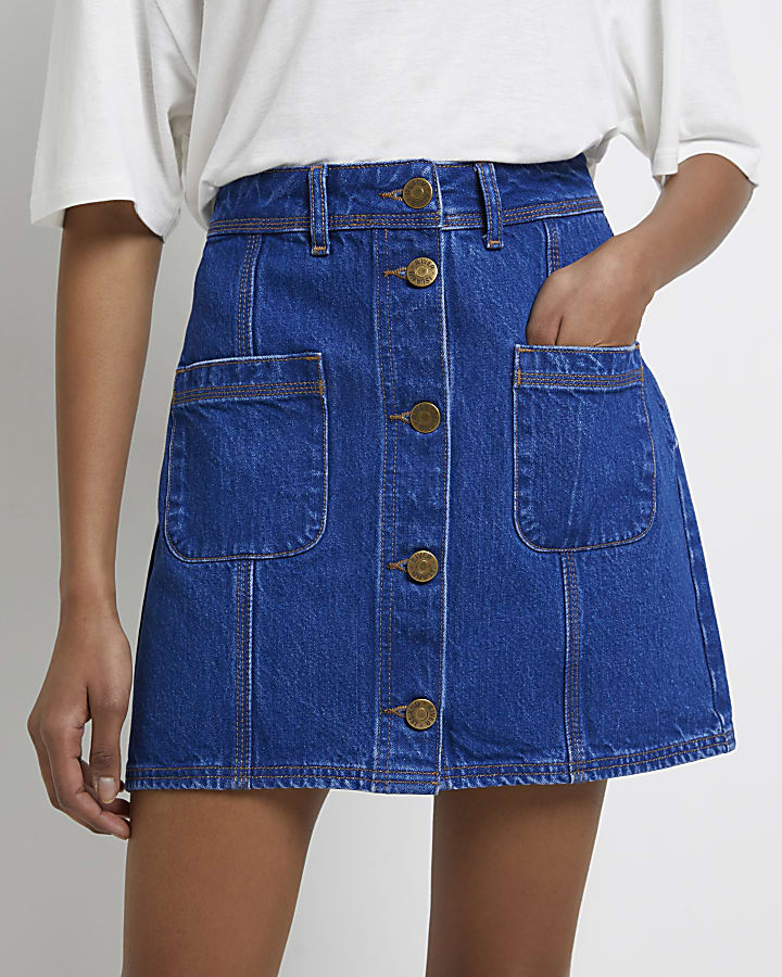 Blue denim mini skirt
