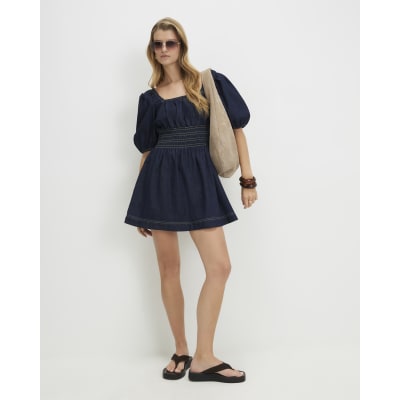 Women's Blue Puff-Sleeve Clothing