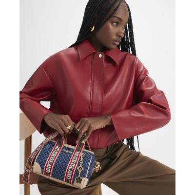 Blue Denim Monogram Webbing Detail Bowler Bag