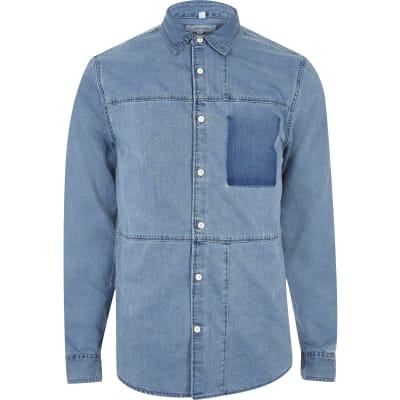 Blue denim panel shirt