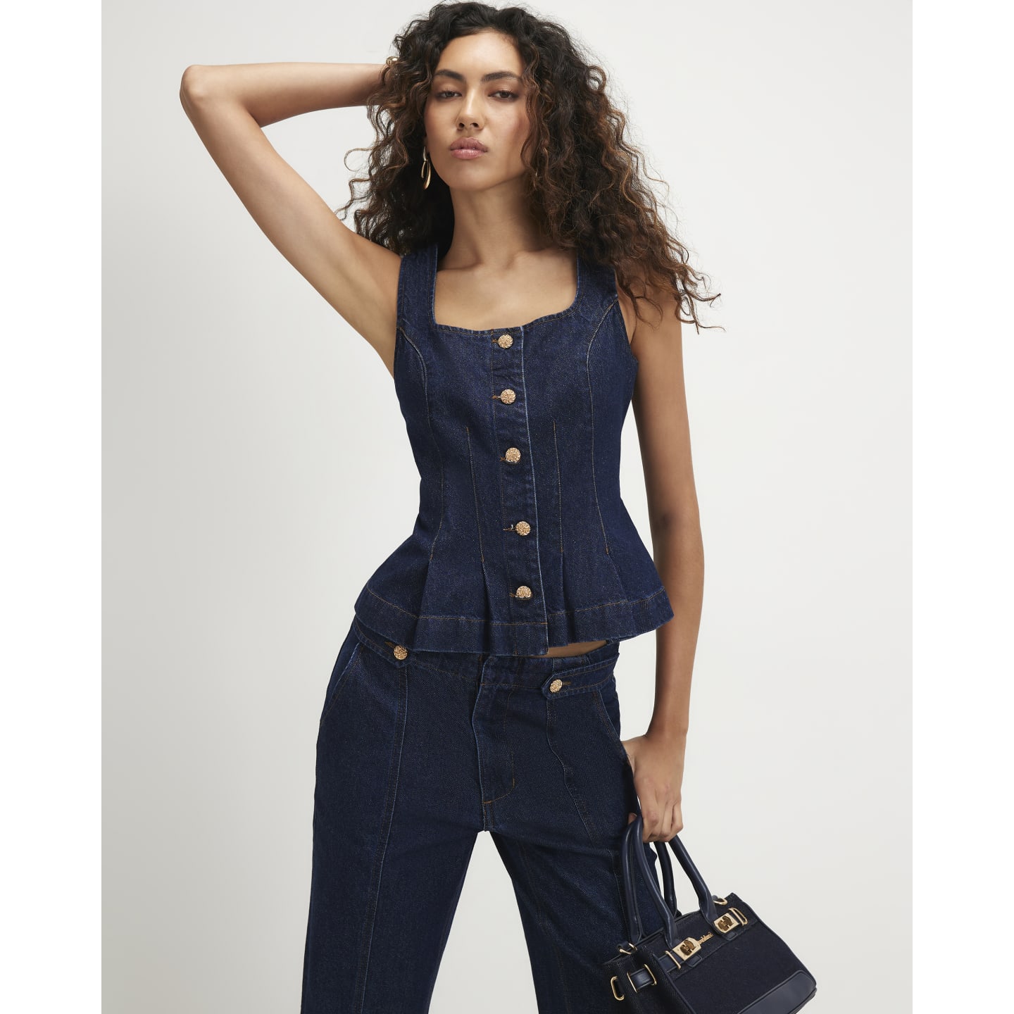 River Island Blue Denim Peplum Top — photo 1 of 1