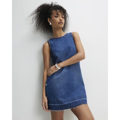 Blue Denim Popper Side Mini Swing Dress