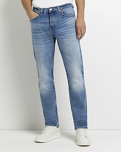 Blue denim relaxed slim fit jeans