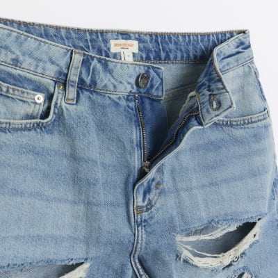 Blue Denim Ripped Shorts River Island