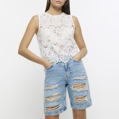 Blue Denim Ripped Shorts River Island