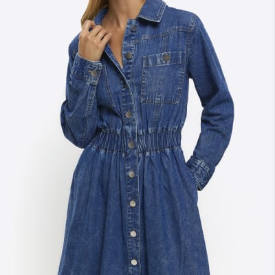 Blue denim shirt midi dress River Island
