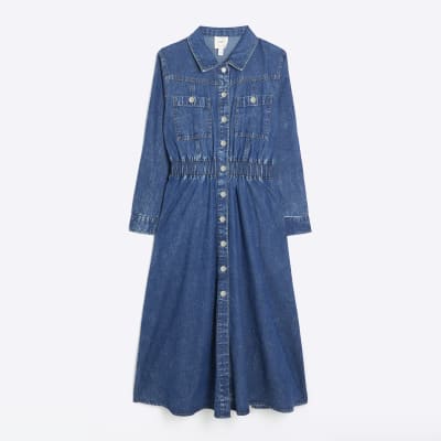 River island denim midi hot sale dress