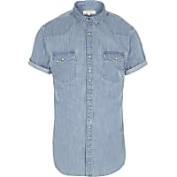 Blue denim short sleeve western shirt