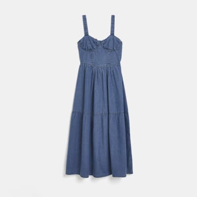 Blue denim smock midi dress