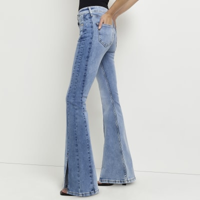 Blue denim split hem flare jeans River Island