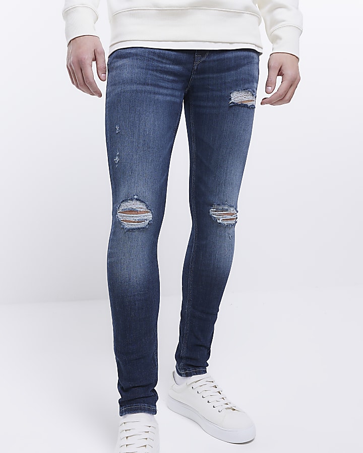 Blue Denim Spray On fit Ripped jeans