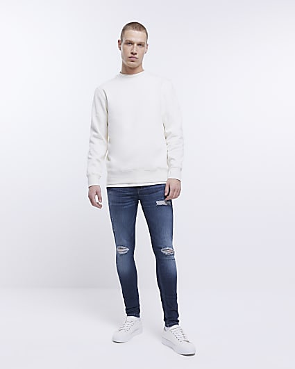 Stretch tapered jeans in washed with rips ASOS Herren Kleidung Hosen & Jeans Jeans Stretch Jeans 