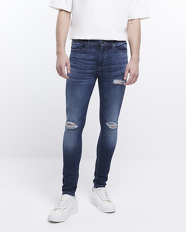 Blue Denim Spray On fit Ripped jeans
