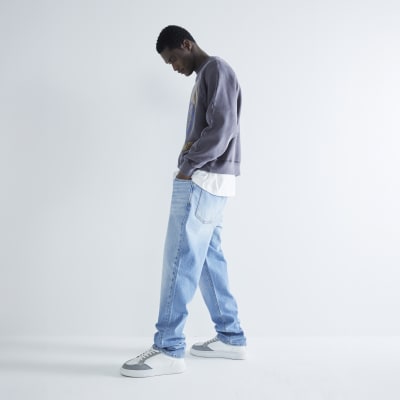 Blue Denim Straight Leg Jeans