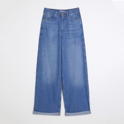 Blue Denim Super Wide Jeans | River Island