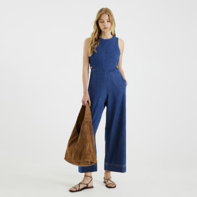 Blue Denim Tie Back Jumpsuit