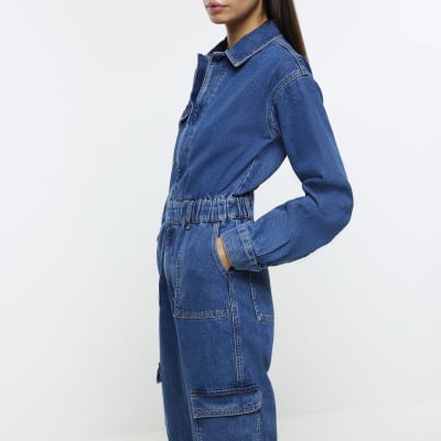 Blue denim utility jumpsuit | River Island