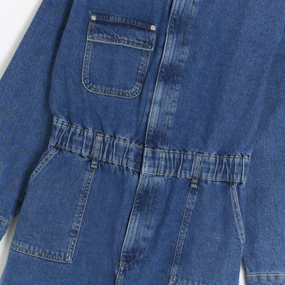 Blue denim utility jumpsuit River Island