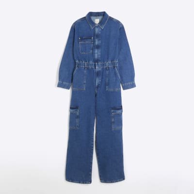 Blue denim utility jumpsuit | River Island