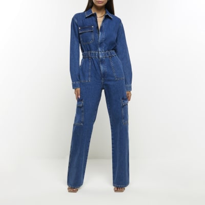 Blue denim utility jumpsuit | River Island