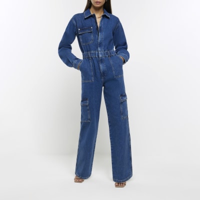 Blue denim utility jumpsuit | River Island