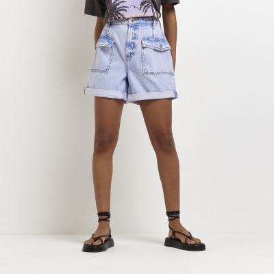 Blue denim utility shorts River Island
