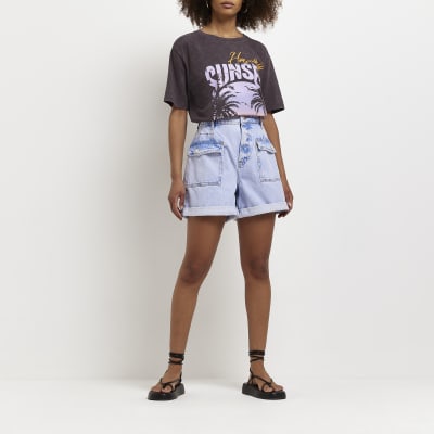 Blue denim utility shorts River Island