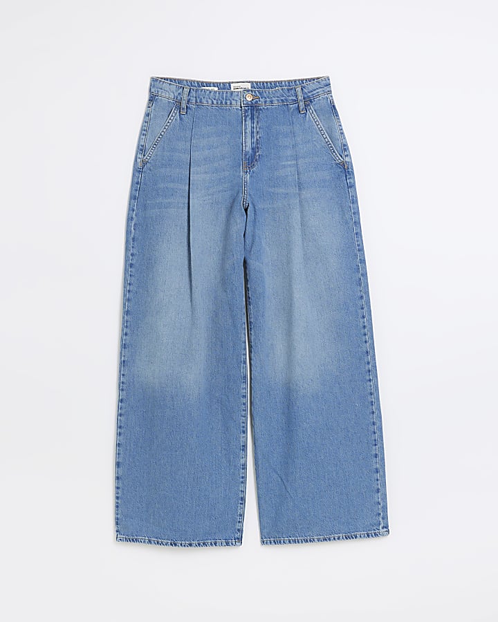 Blue denim wide leg jeans