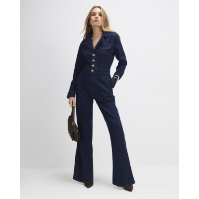 Blue Denim Wide Leg Jumpsuit