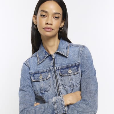 Blue denim zip up jacket River Island