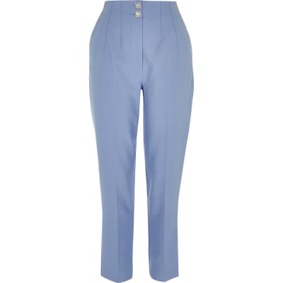 light blue cigarette trousers