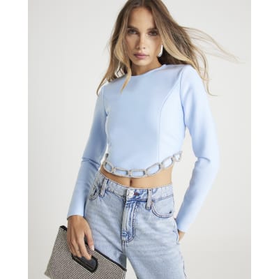 Diamante Chain Detail Cropped Top
