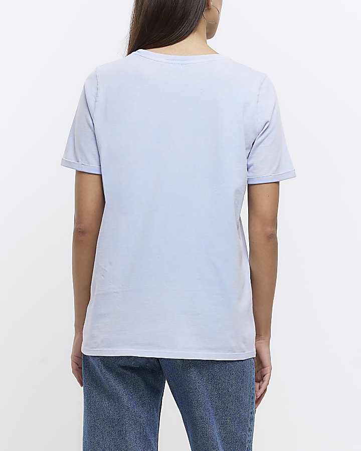 Blue diamante embellishment t-shirt | River Island