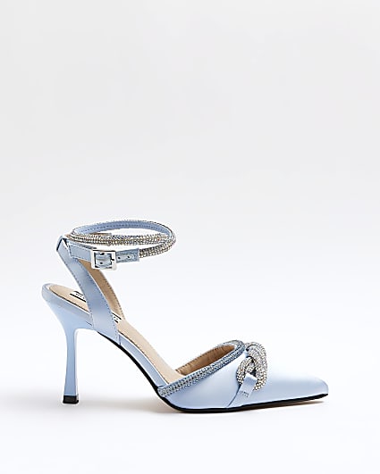 Blue diamante heeled court shoes