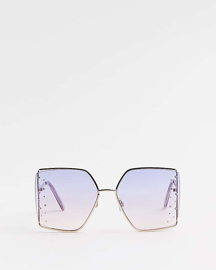 Blue diamante oversized sunglasses